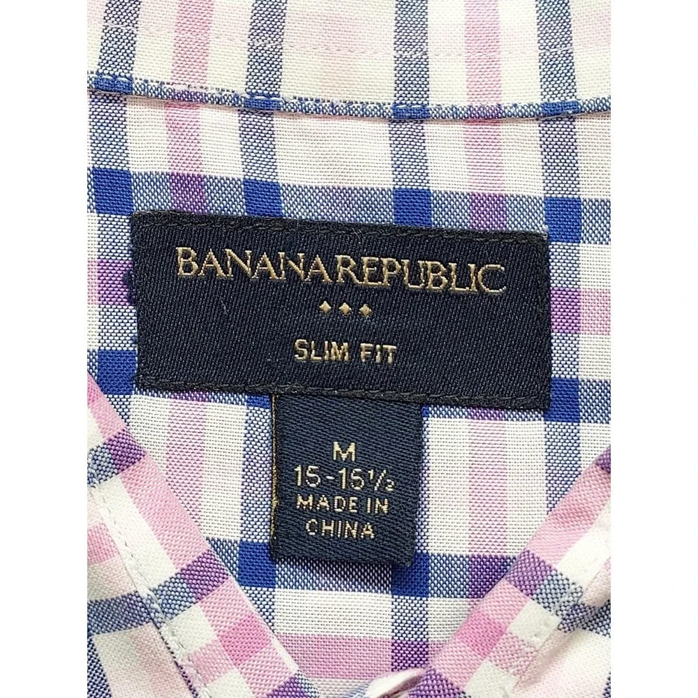 Banana Republic Men Shirt M Multicolor Plaid Button Down Long Sleeve Logo Casual